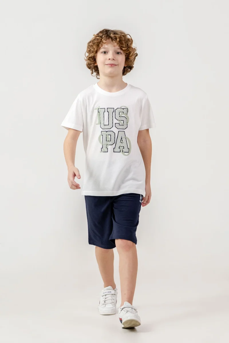 يو اس بولو اسن U.S. Polo Assn. Boys White Bermuda Set